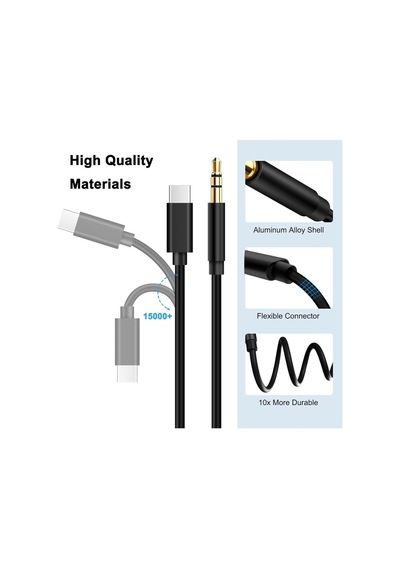 Teknetstore Samsung Xiaomi Uyumlu Aux Kablosu Type-c To Jack Çevirici Dönüştürücü Beyaz Bluetooth Gerektirmez