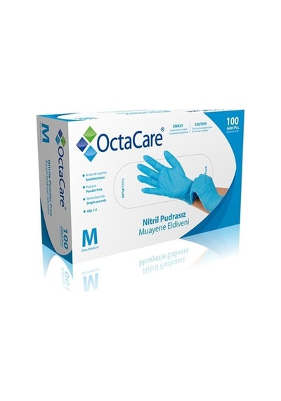 Octacare Nitril Pudrasız Muayene Eldiveni Mavi Medium