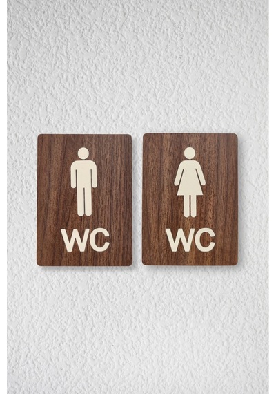 Kadın-erkek Wc Yönlendirme Levhası- İkili Set - Ceviz