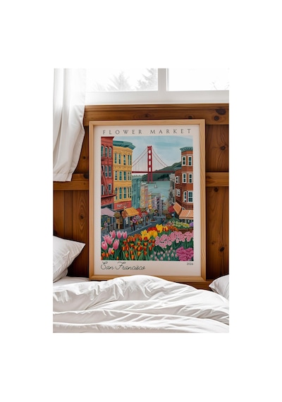San Francisco Amerika Çerçeveli Tablo Seyahat Severlere Salon Ve Ofis İçin Estetik Duvar Dekoru Travel Flower Market
