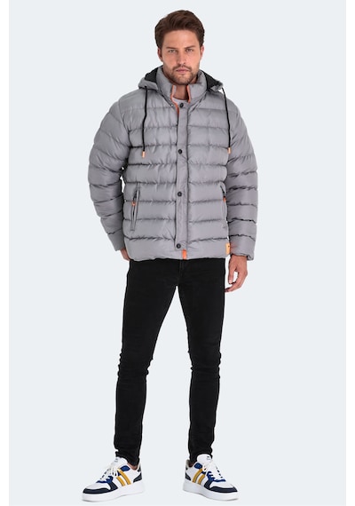 Slazenger Salıne Erkek Kapüşonlu Şişme Gri Mont & Kaban Gri