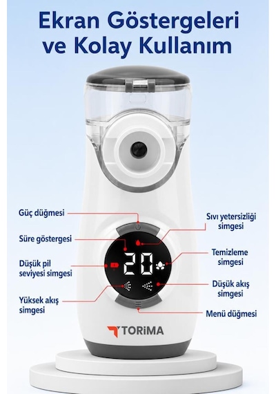 Nebulizatör Mesh Usb Şarjlı Sessiz Kademeli Dijital Ekranlı My-135b Beyaz