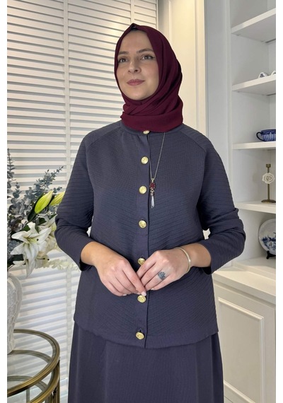 Rabia Şamlı Melis Çelik Örme Triko Takım Antrasit Çok Renkli