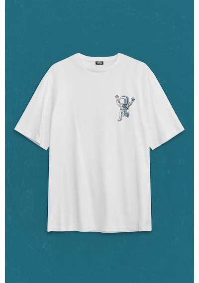 Astronot Dans Uzay Cosmos Space Galaksi Gezegen Sırt Ön Baskılı Oversize Tişört Unisex T-shirt 001