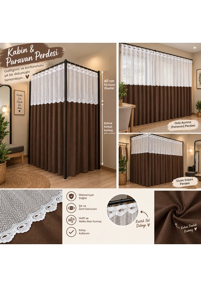 Kuzucuk Home Karesi Kabin Perdesi & Paravan Perdesi Açık Kahve