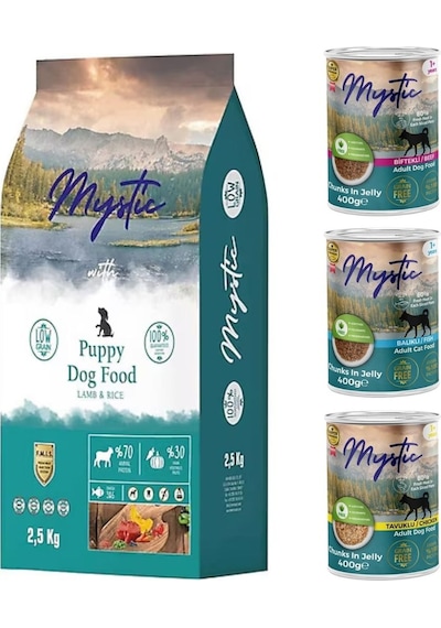 Mystic Kuzu Etli Yavru Köpek Maması 15 KG + 3 Adet Konserve