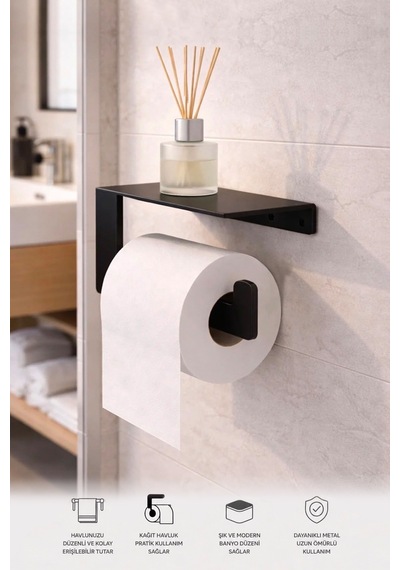 Siyah Tuvalet Kağıtlığı - Dayanıklı Banyo & Tuvalet Düzenleyici