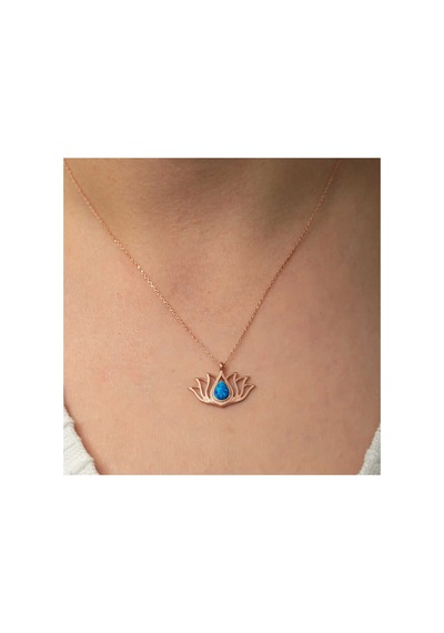 Gümüş Opal Taşlı Rose Lotus Çiçeği Kolye Çok Renkli Çok Renkli