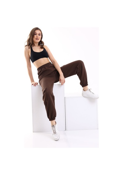 Winmoda34 Kadın Jogger Kalın 3 Iplik Yandan Cepli Kargo Eşofman Altı Kahverengi