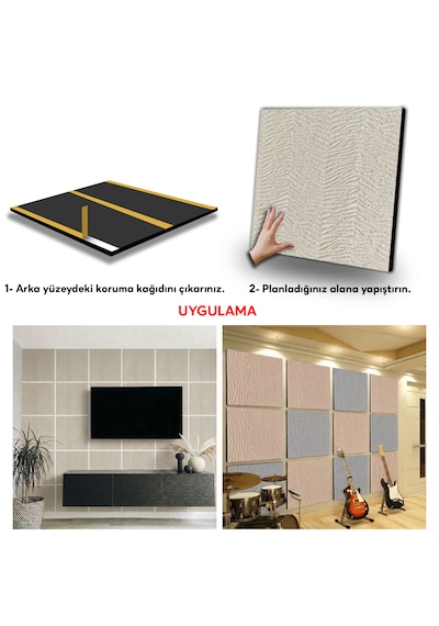 Tink Kendinden Yapışkanlı Akustik Ses Ve Isı Yalıtım Paneli Keçe Dekota Duvar Kağıdı Desenli Ekru 49x49 Cm
