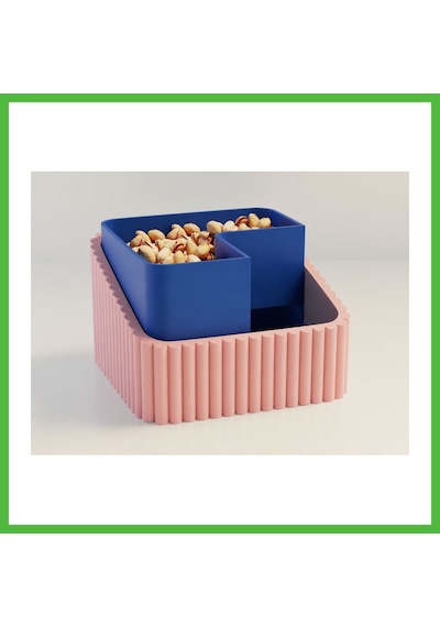 Vaveni 3d Baskı Fıstık Kasesi - Çift Hazneli Kabuk Ayırıcı Sunum Kasesi - Pembe Mavi Arz Pembe - Mavi