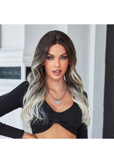 Koyu Kestane Ombre/ Kumral Beyaz Platin Röfleli Tül Peruk - Zmff-463064 Renkli