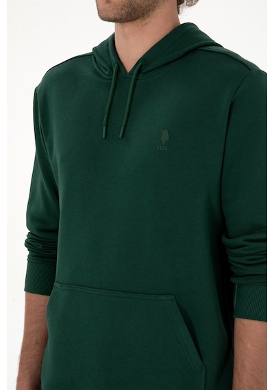 U.S. Polo Assn. Erkek Regular Fit Kapüşonlu Koyu Yeşil Basic Sweatshirt 50313720-VR079