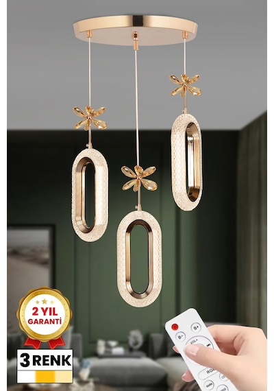 3 Renk Kumandalı 3 Lü Yüzük Led Avize Gold Kasa Modern Ledli Avize Gold - 850440200 Gold - 850440200 Gold