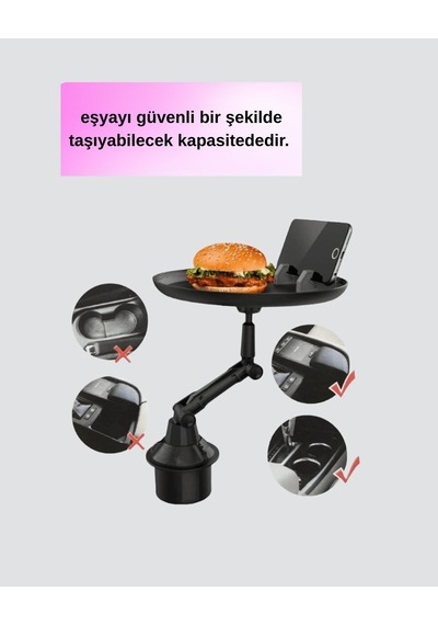Ayarlanabilir Araç İçi Bardaklık Tepsisi 9 İnç Geniş Alan Ve Telefon Standlı Renkli