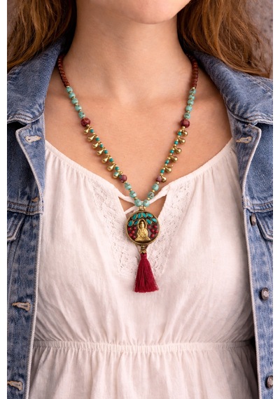 Gypsy Stone Nomad Heritage Püsküllü Figürlü Boncuk Kolye Çelik
