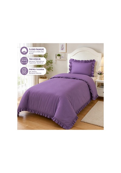 Fırfırlı Nevresim Takımı Lilac Tek Kişilik 2 Parça 160 X 220 Cm Lila