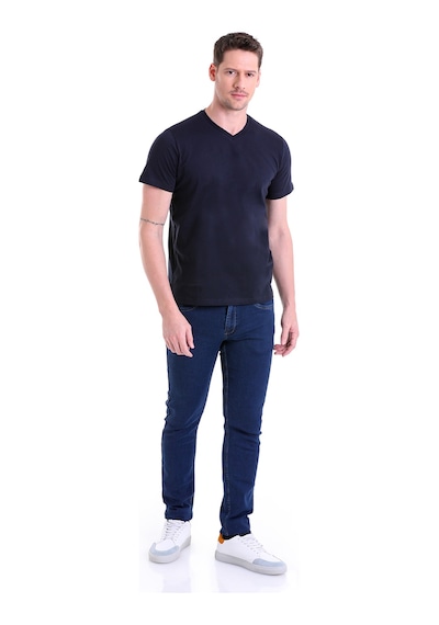 Hatemoğlu Düz Slim Fit Pamuk V Yaka Erkek Tişört - Lacivert
