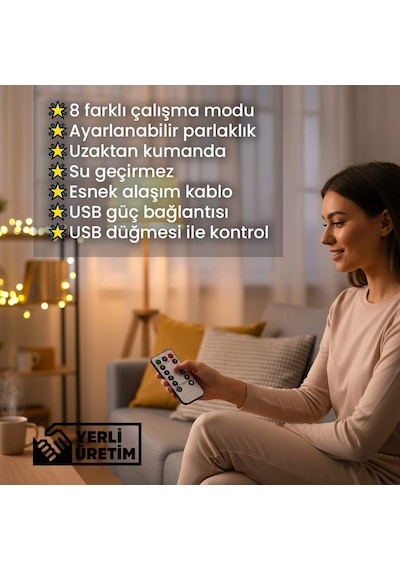 Upway 10 Metre Günışığı Kumandalı 100 Led Işık - Usb Dekoratif Aydınlatma