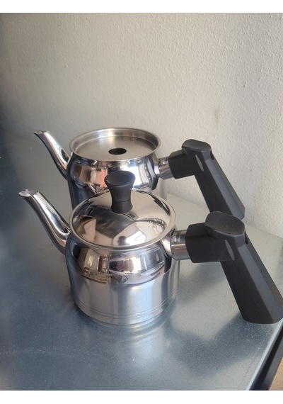 Fms Daisy Midi Boy Paslanmaz Çelik Çaydanlık Seti 1lt,0.5lt Bakalit Siyah Kulp - 4070syh Inox