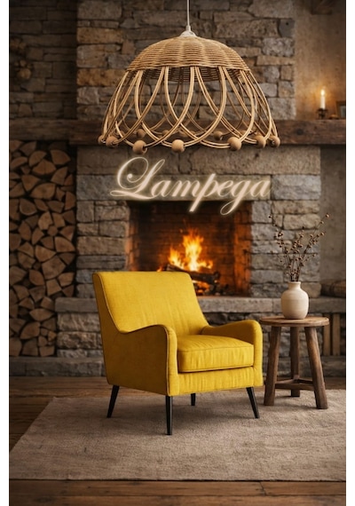 Lampega Rattan Bambu Hasır Avize Gold
