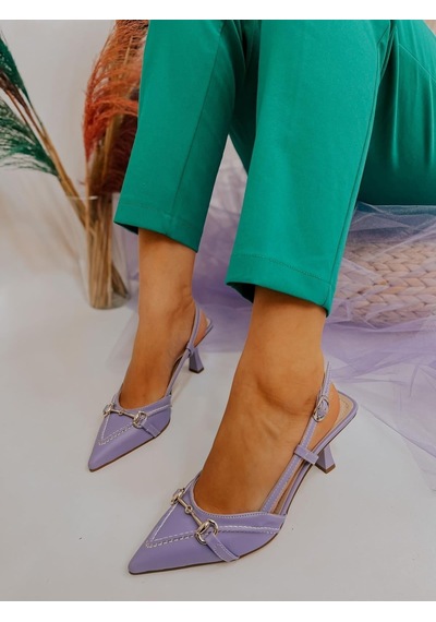 Ervanın Butiği Lila Deri Moss Toka Detay Kadın Stiletto-3534