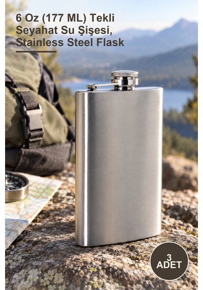 3 Adet Paslanmaz Çelik Matara 6 Oz 177 Ml Tekli Seyahat Su Şişesi, Stainless Steel Flask