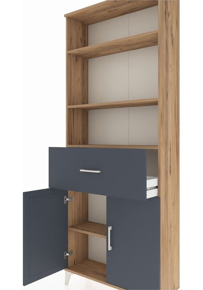 Arges Dolap 4 Raflı Tek Çekmeceli 2 Kapaklı 88x30x221 Çam-antrasit Atlas Çam