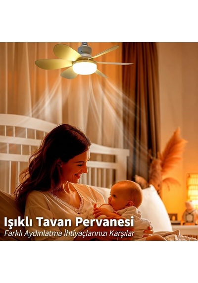 Coverzone 40w Tavan Tipi Fan Uzaktan Kumandalı Led Aydınlatmalı 52 Cm Pervane 3 Kademeli Hız Ayarlı Beyaz Doğal S Diğer