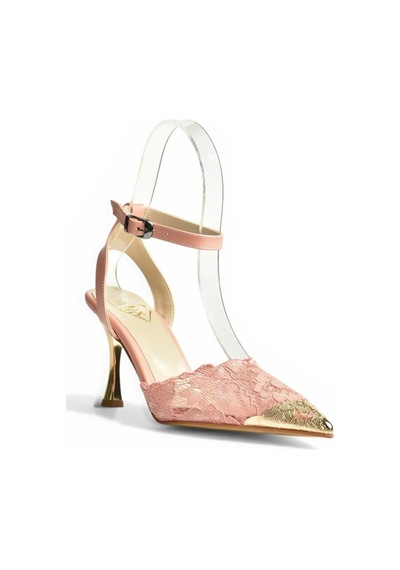Fox Shoes Y752093806 Pudra Dantel İnce Galveniz Topuklu Kadın Ayakkabı