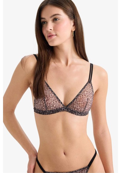 Defacto Leopar Desenli Tül Kapsız Pedsiz Balensiz Triangle Bra G4694ax26spbk81 Siyah-bk81