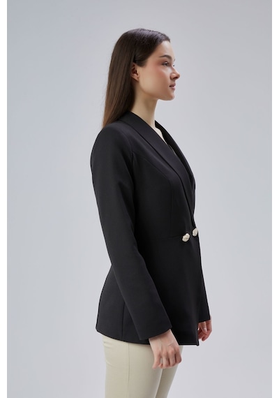 Siyah Regular Fit Pile Detaylı Blazer Ceket Siyah