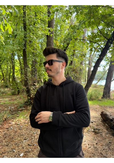 Erkek Oversize Kapüşonlu Tam Fermuarlı Kanguru Cepli Şardonlu Sweatshirt SIYAH