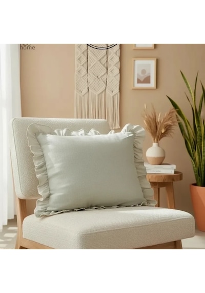 Ham Keten Krem Fırfırlı Kırlent 2 Adet Kırlent Kılıfı 43 X 43