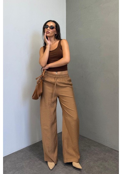 Madmext Camel Geniş Paça Kadın Pantolon Mg1982 Camel