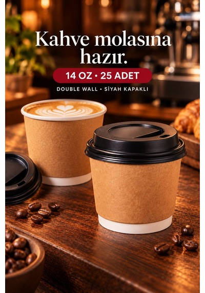 Double Wall Kapaklı Karton Bardak 14 Oz 25 Adet Çift Katmanlı Büyük Boy Sıcak İçecek Bardak Renkli
