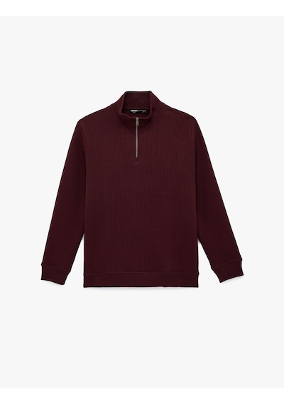 Koton Regular Fit Uzun Kollu Yarım Fermuarlı Sweatshirt Bordo 6wam70234mk Bordo
