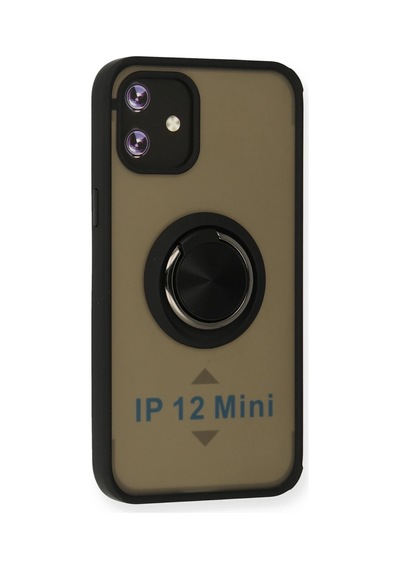 Newface - 532 - iPhone Uyumlu 12 Mini Kılıf Montreal Yüzüklü Silikon Kapak - Csmo-tex - - Siyah