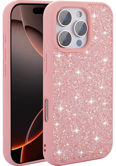 Apple Uyumlu iPhone 16 Pro Kılıf Parlak Taşlı Tasarım Zore Pırlanta Kapak - Pembe Pembe