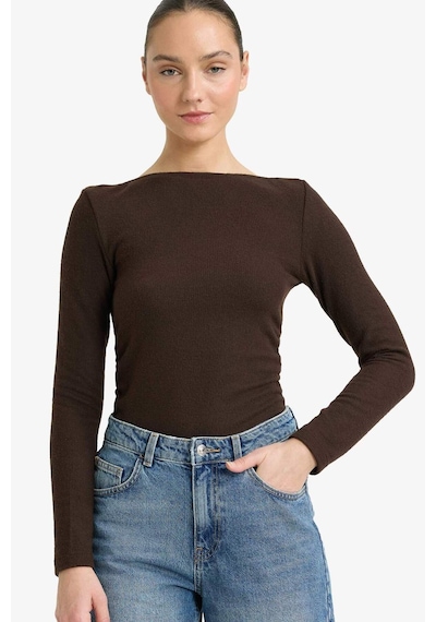 Defacto Slim Fit Dar Kesim Yarım Balıkçı Yaka Uzun Kollu Tişört G7809ax25wnbn340 Kahve-bn340