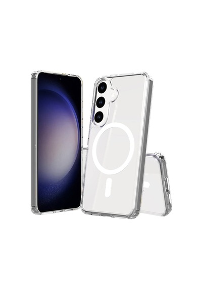 Zore Galaxy S25 Kılıf Magsafe Şarj Özellikli Şeffaf Sert Pc Ogaa Embos Kapak - Şeffaf