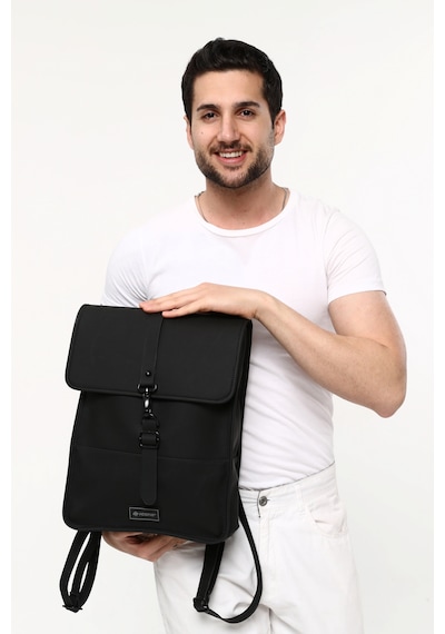 İcone Bag Icone Mat Suni Deri Kanca Kapamalı Sırt Çantası Siyah