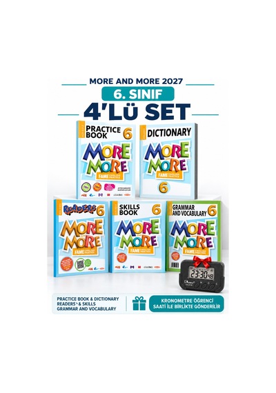 Güncel 6.sınıf 6 More&more Practice Book&dıctıonary Readers & Skılls + Gramer And Vocabulary 4 Lü Set +kronometre