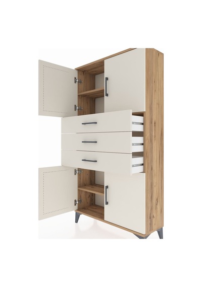 Arges Dolap 3 Raflı 3 Çekmeceli 4 Kapaklı 88x30x163 Çam-aytaşı Atlas Çam