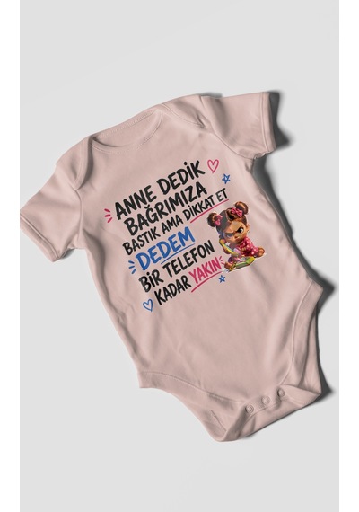 Morivokids Anneye Ve Dedeye Özel Kısa Kollu Bebek Body %100 Pamuk Pastel Pembe