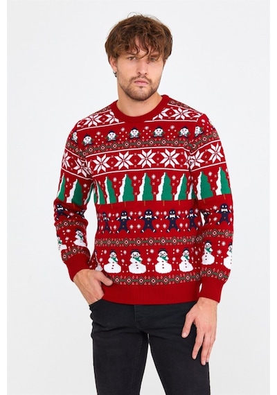 Kırmızı Erkek Christmas Yılbaşı Kazağı-noelkzkr32s Kırmızı