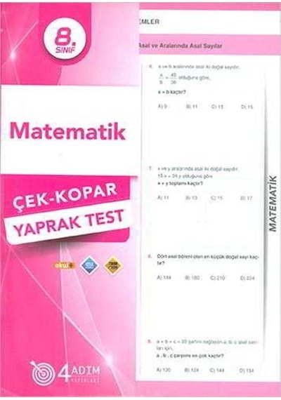 4 Adım 8. Sınıf Matematik Çek Kopar Yaprak Test