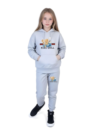 Fyk Kids 3'lü Kız Çocuk Kanguru Cepli Baskı Detaylı Eşofman Takımı Çok Renkli