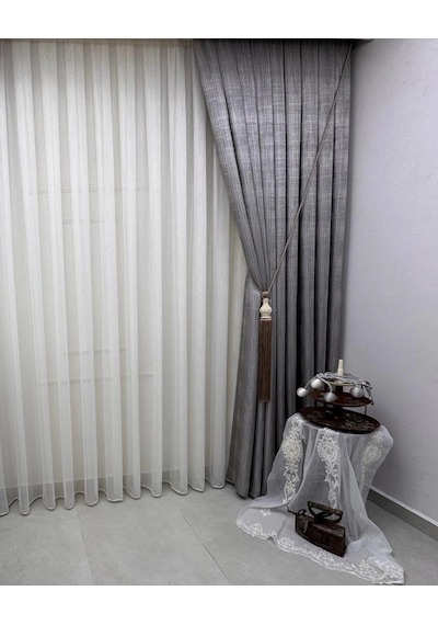 Nivemeshome Simla Gold Işıltılı 1/3 Sık Pileli Tül Perde Apm Gold