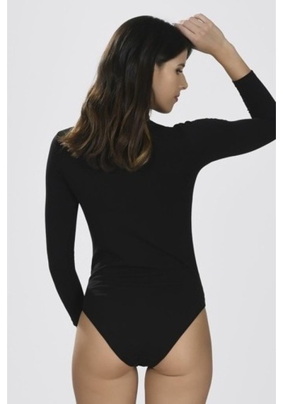 Nbb Kadın Siyah Uzun Kol Boğazlı Çıtçıtlı Body
